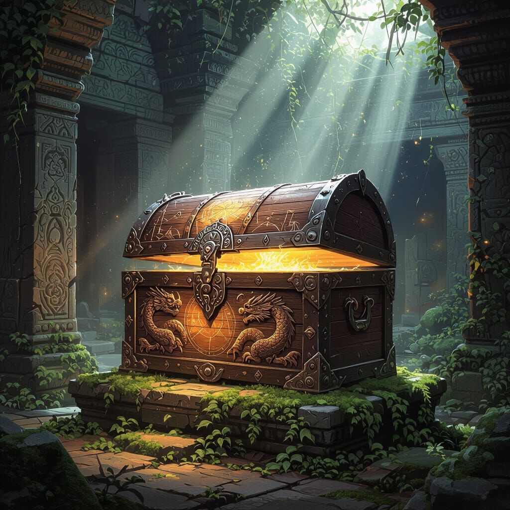 Ancient Treasure Chest Glows in Forgotten Temple
