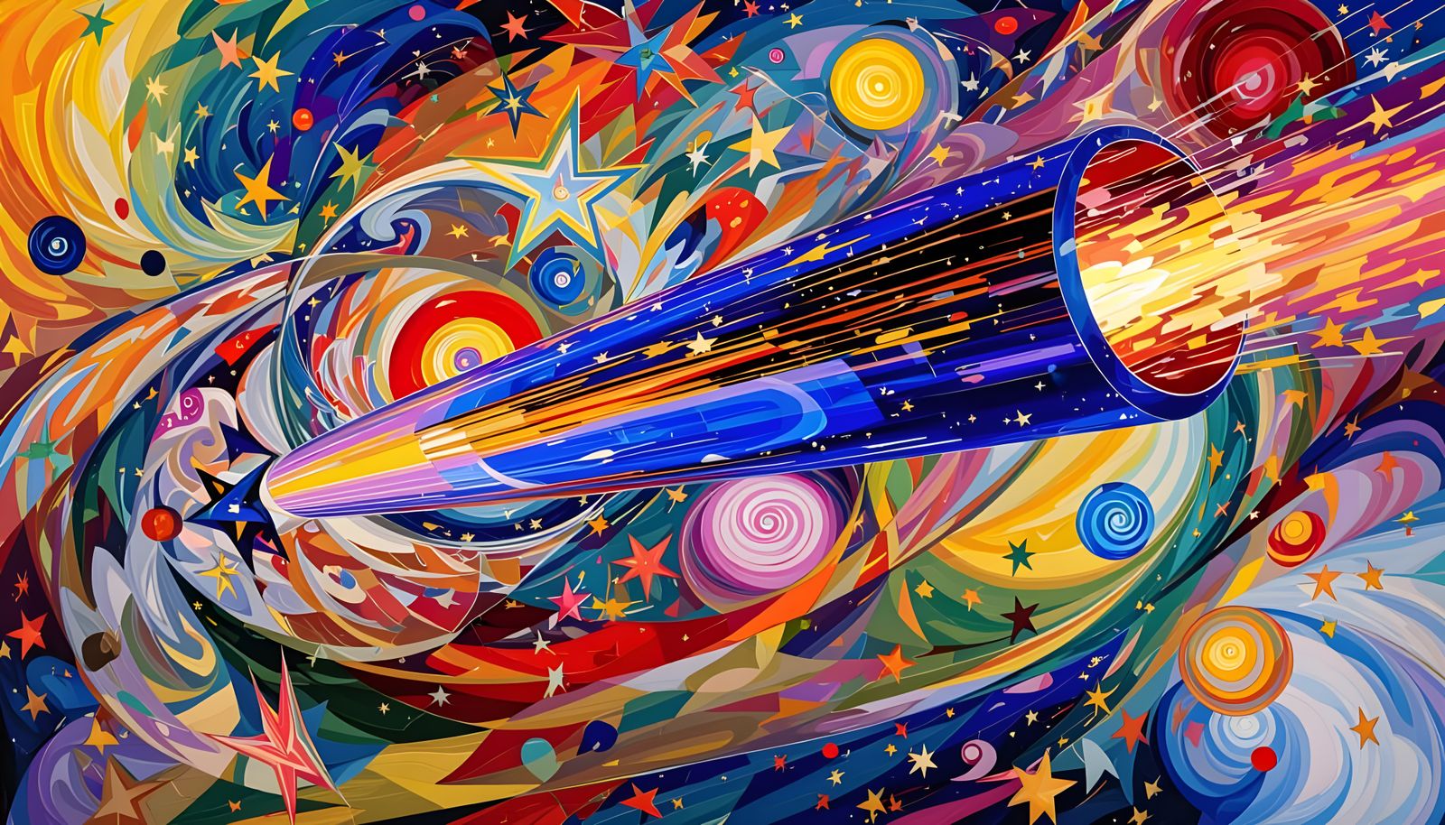 Iridescent Cosmos Mirrored in Metallic Cylinder