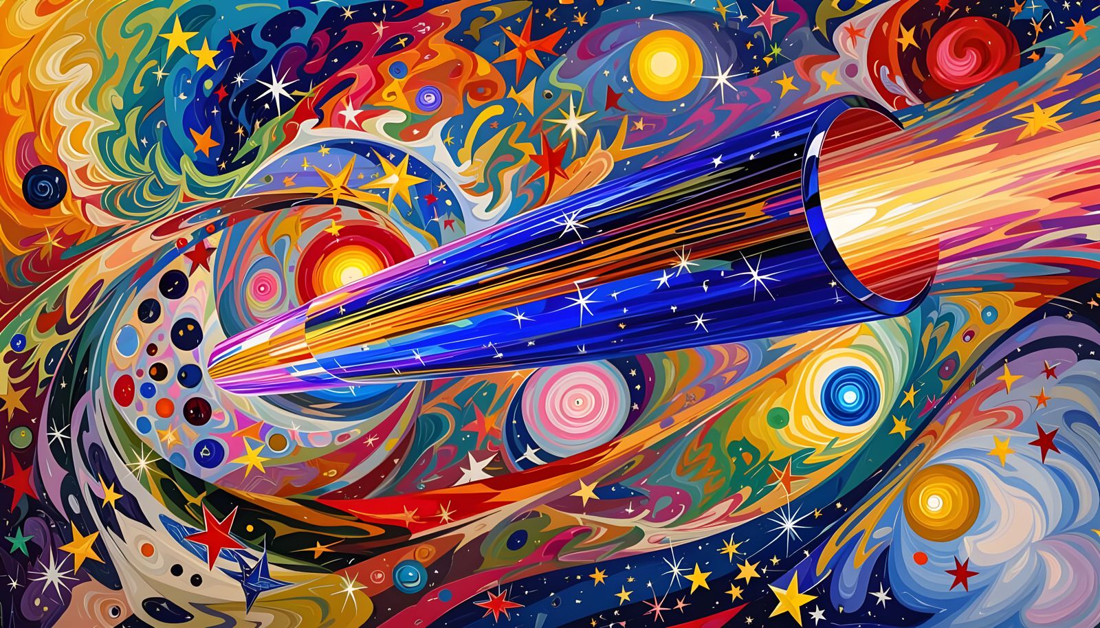 Iridescent Cosmos Mirrored in Metallic Cylinder