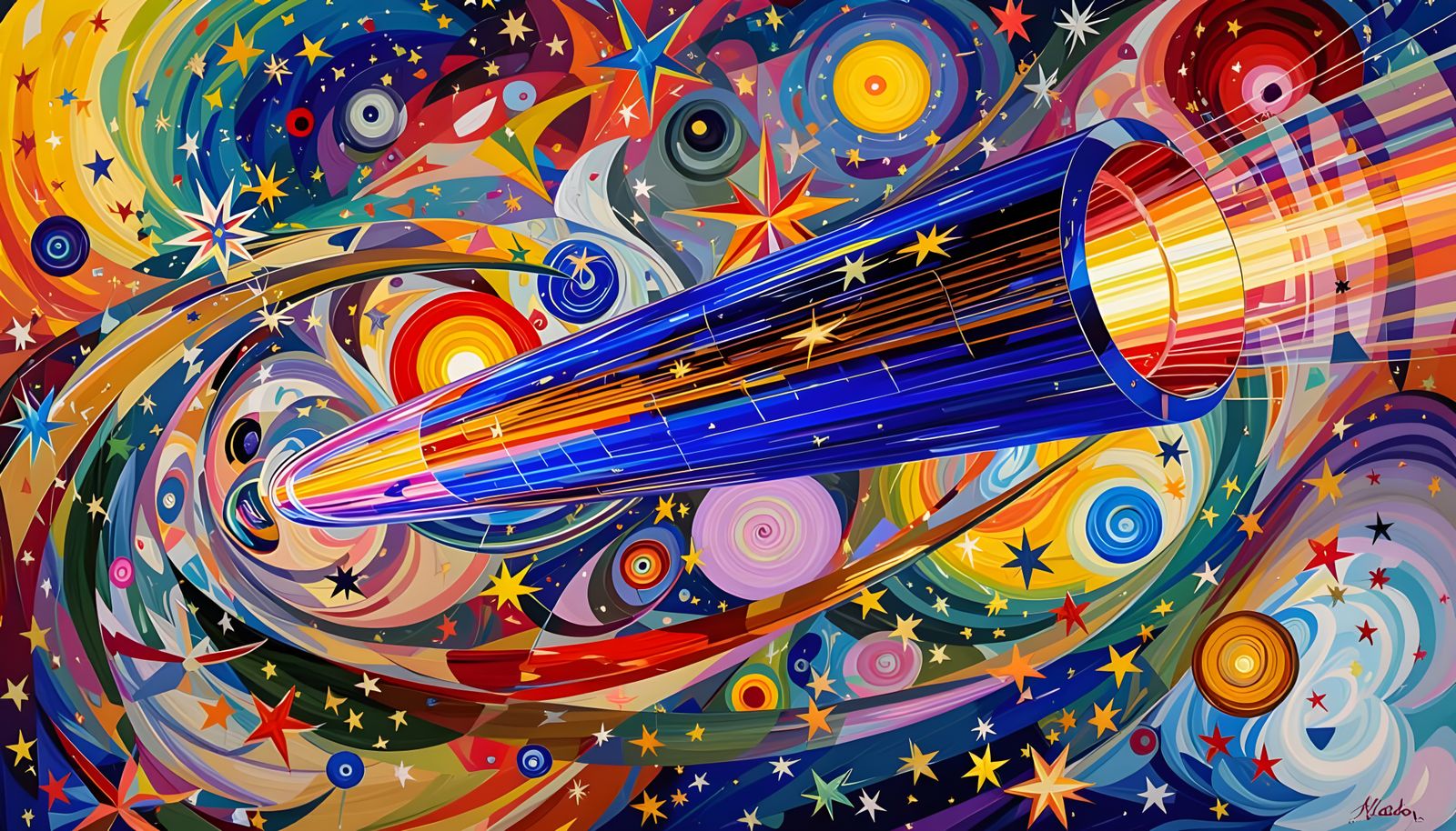 Iridescent Cosmos Reflected in Metallic Cylinder