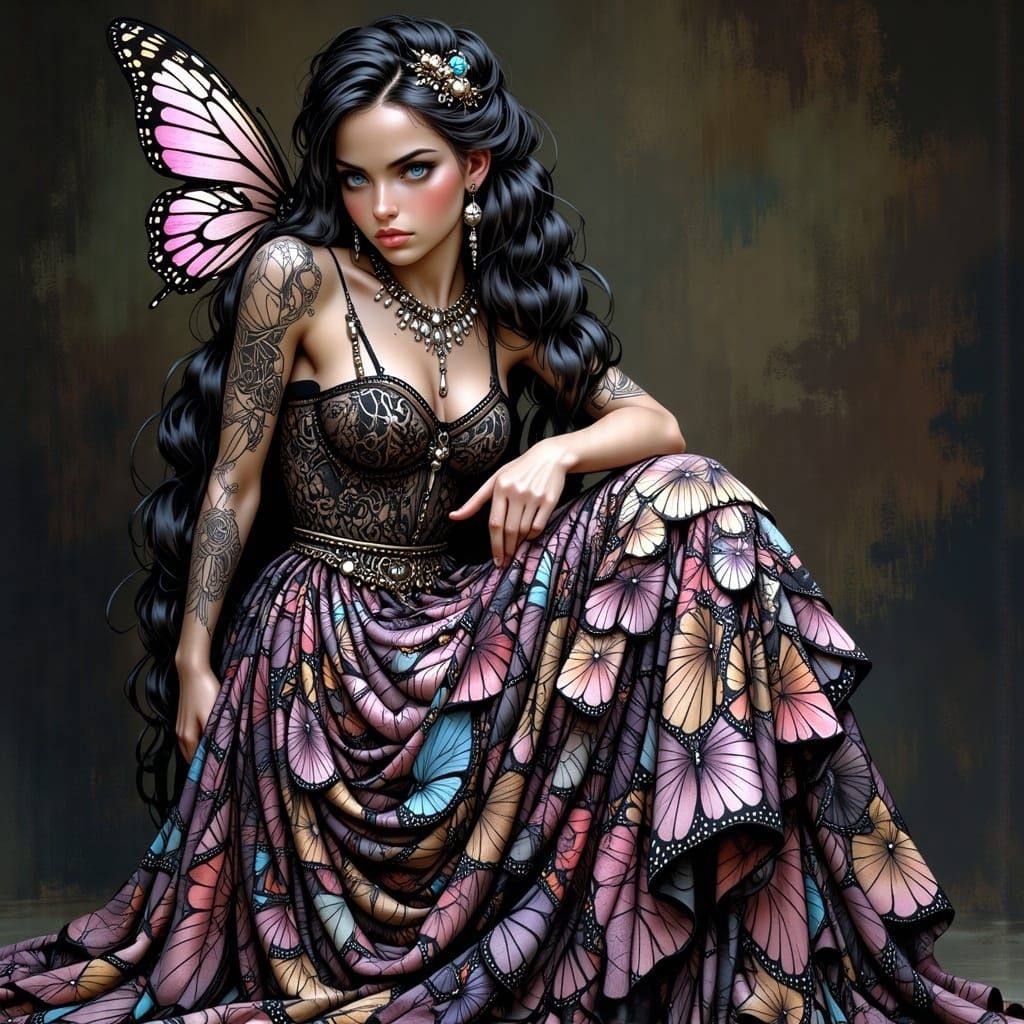 Butterfly Wing Dress with Diamond Pattern