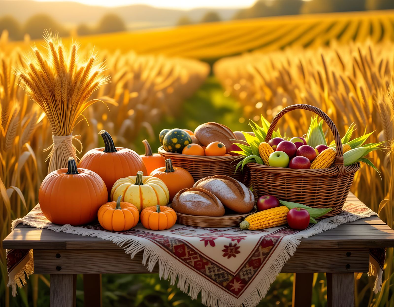 Bountiful Autumn Harvest Scene in Sunlit Valley