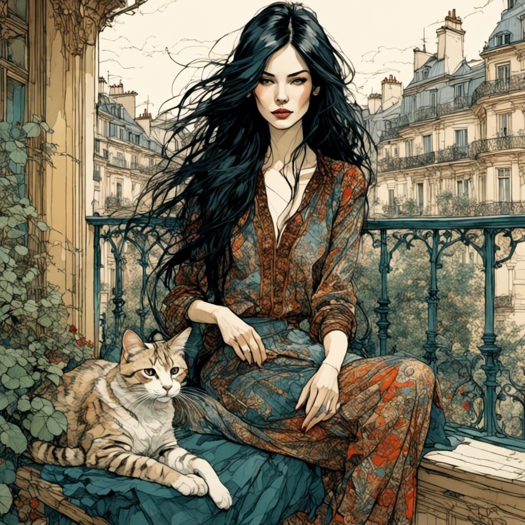 <lora:Cool Style:1.0> pretty woman, long black hair, sitting...