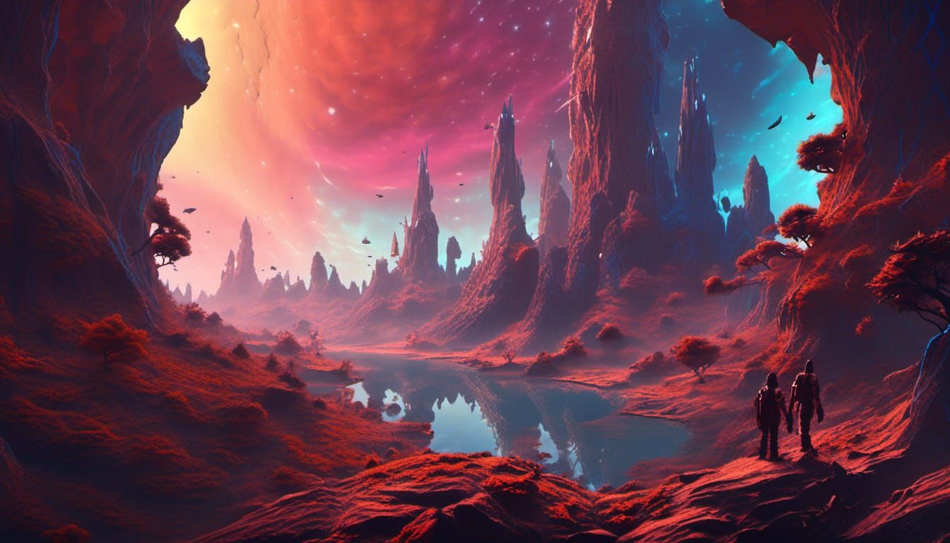 Vibrant Cosmic Landscape with Parallax Effects