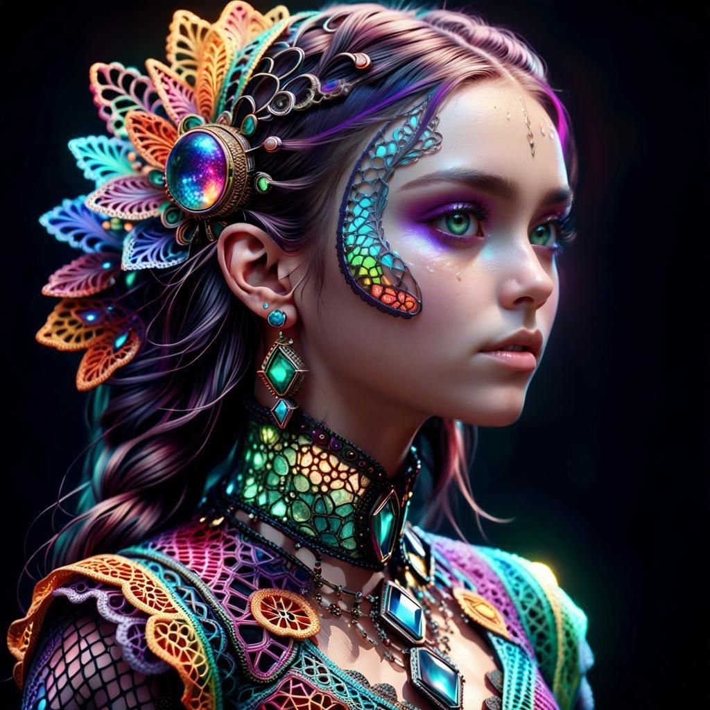 Hyperrealistic Portrait of Girl in Futuristic Lace