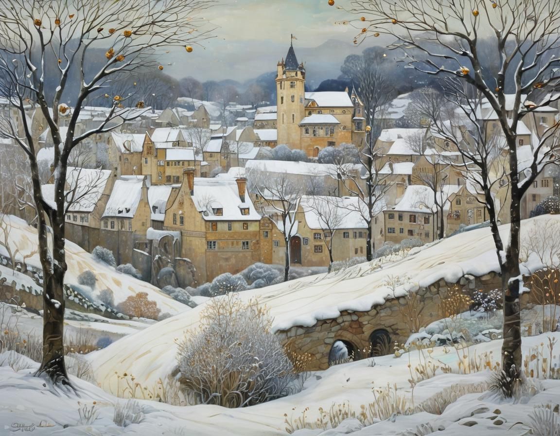Winter Medieval Landscape in Decorative Style