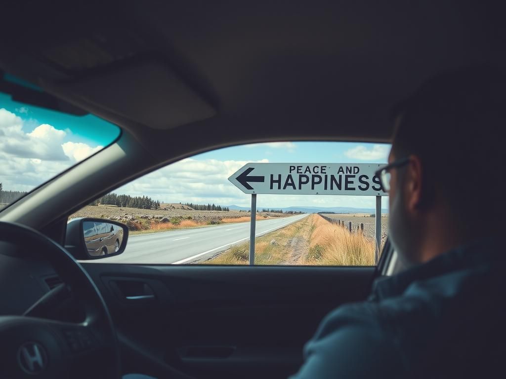 Crossroads Sign Directs to Peace and Happiness