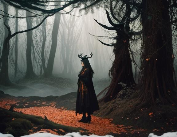 Haunting Shadow Woman in Woods Photography