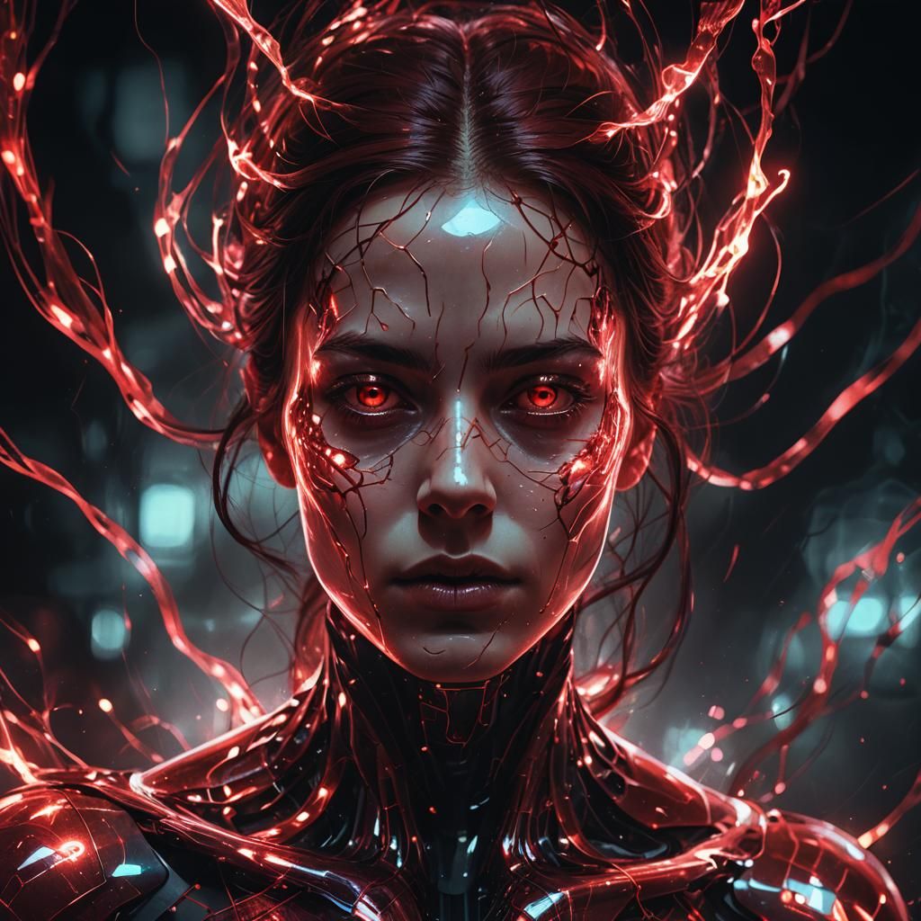 Dark Crimson Hologram Floating in Mid-Air