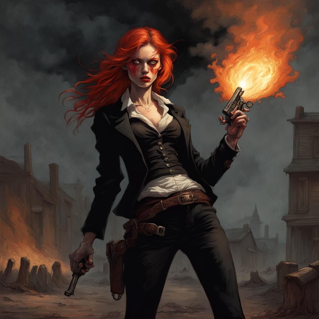 Fantasy Zombie Gunslinger in Horror Style