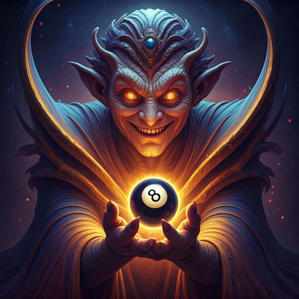 Otherworldly Being Plays 8-Ball in Hyper-Realistic Style