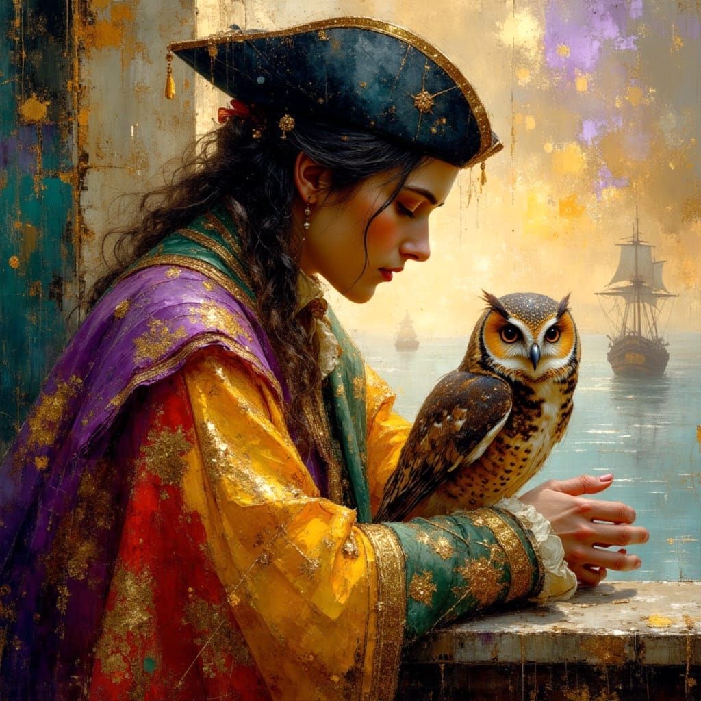 Pirate Prince Portrait with Barn Owl