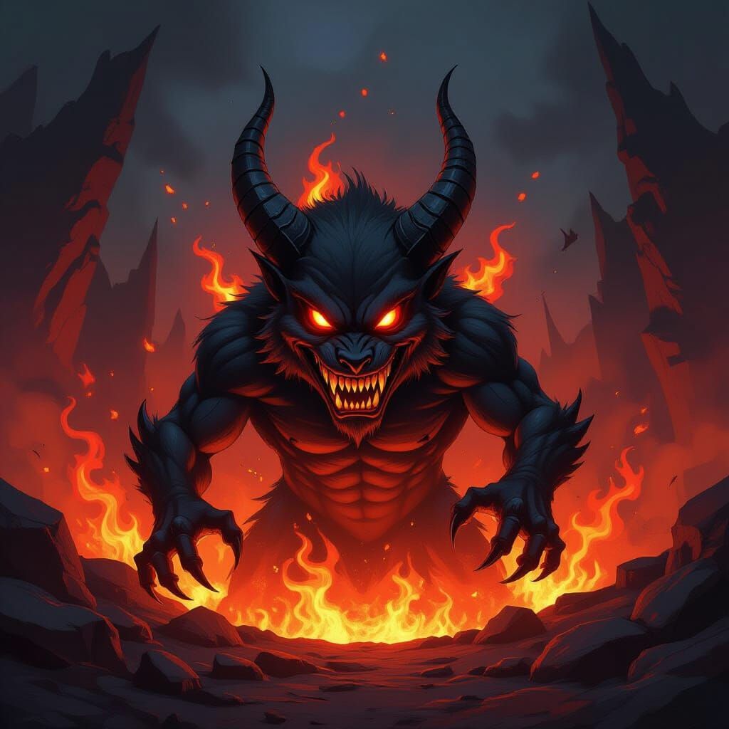 Mischievous Labubu Demon Emerges From Fiery Hell Pit