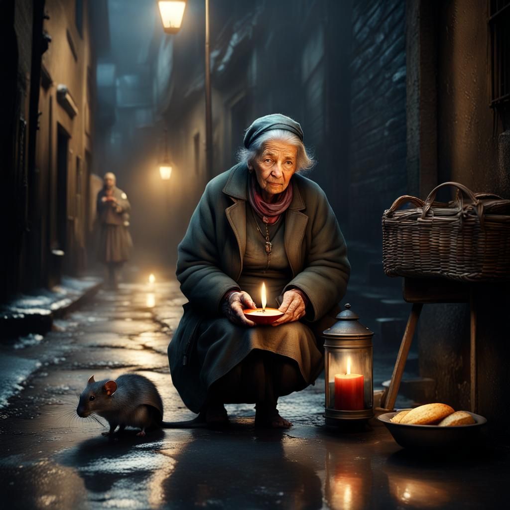 Homeless Woman's Candlelit Dinner in Alleyway