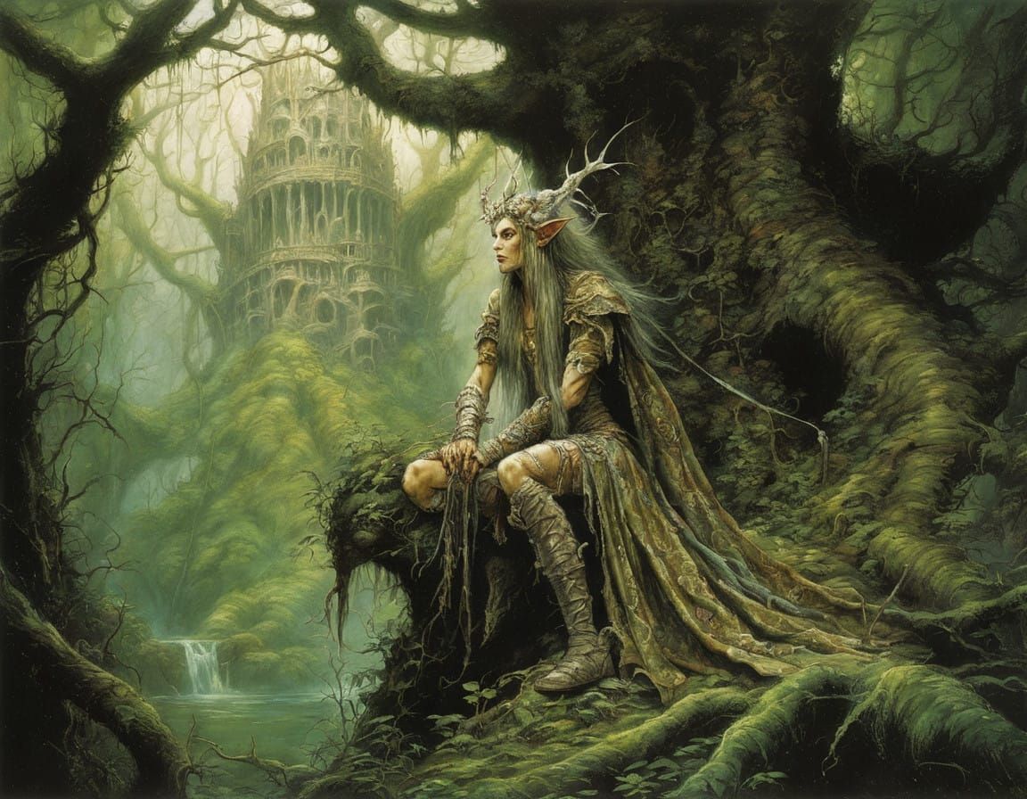 Grotesque Fairy Portrait in a Lush Elven Forest