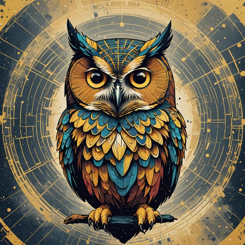 Geometric Galaxy Owl in Pop Art Style