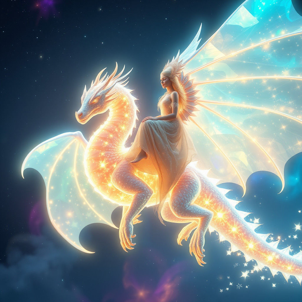 Luminous Dragon and Celestial Goddess in Galaxy