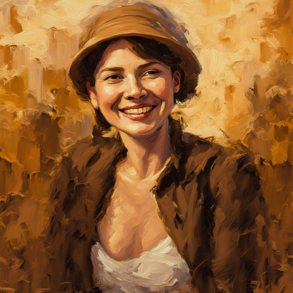 Woman's Portrait in Sepia Neo-Impressionism Style