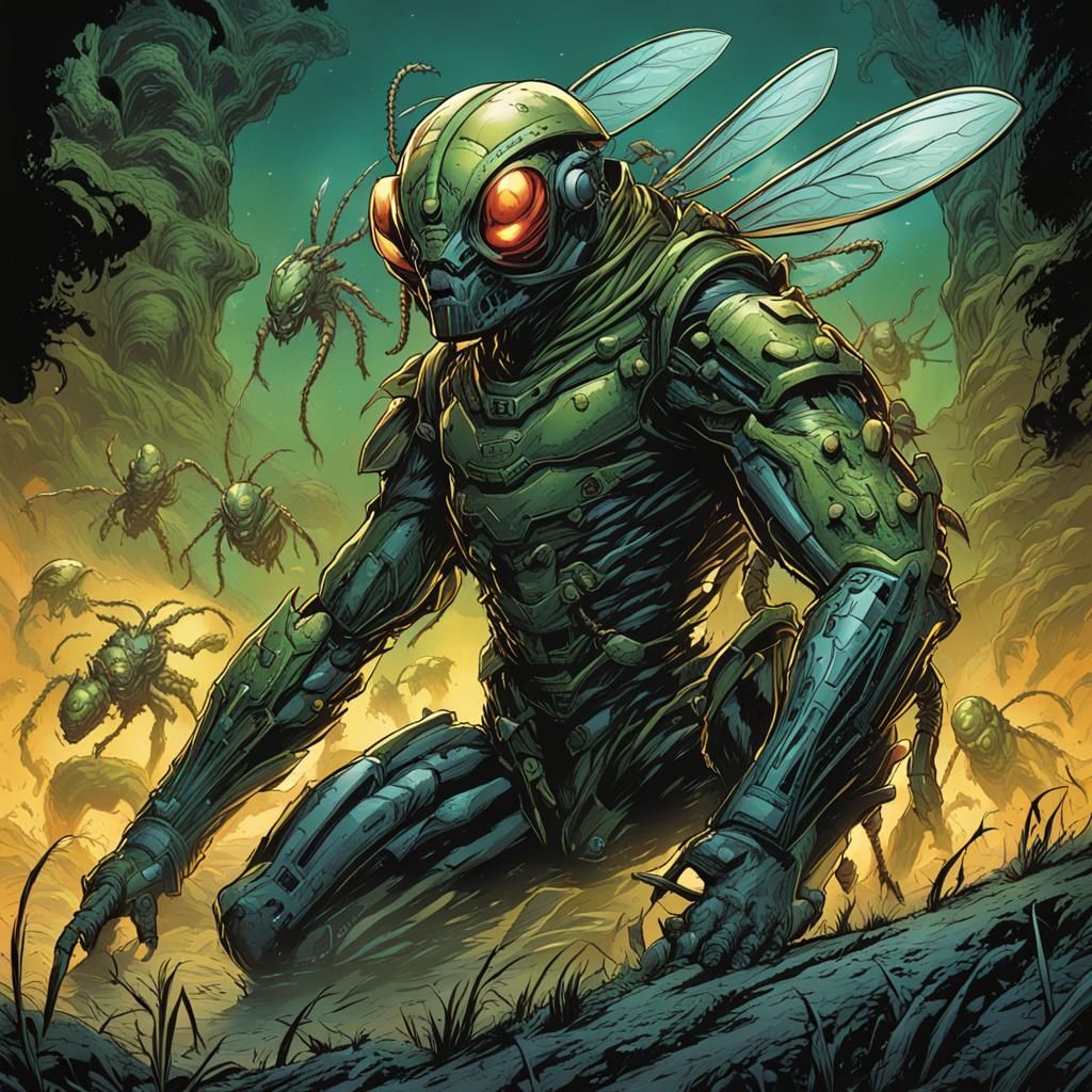 Mutant Insect Hero in Comic Book Style