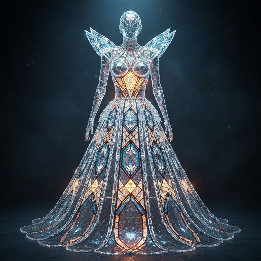 Futuristic Glass Dress: Crystal & Stained Glass Haute Coutur...