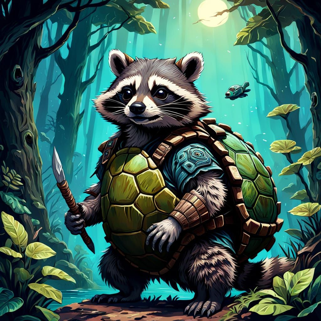 Racoon Ninja Turtle Masterpiece in Dramatic Lighting