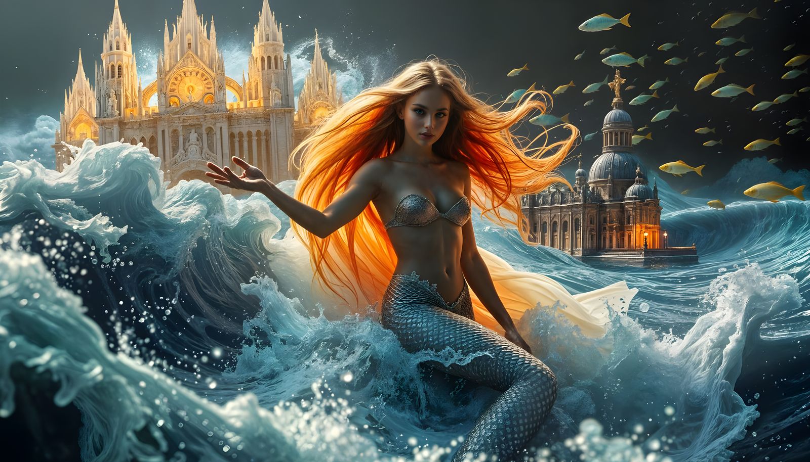 Elegant Mermaid in Hyper Realistic Rock Baroque Style