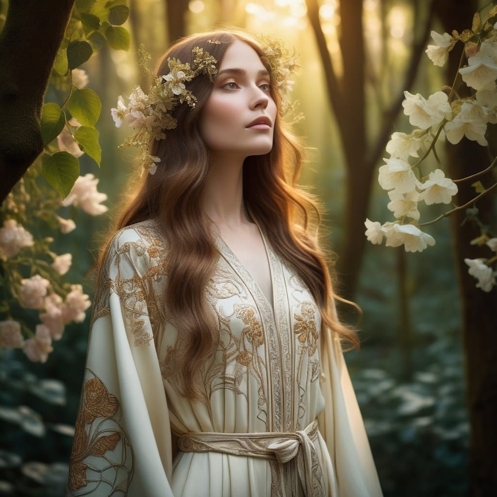 Ethereal Woodland Elf in Art Nouveau Style