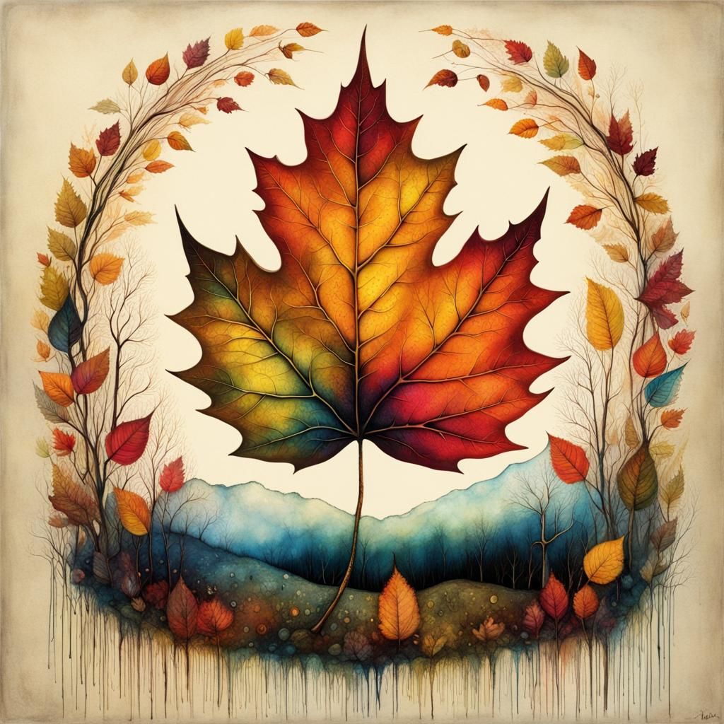 Detailed Autumn Leaf in a Surreal Style