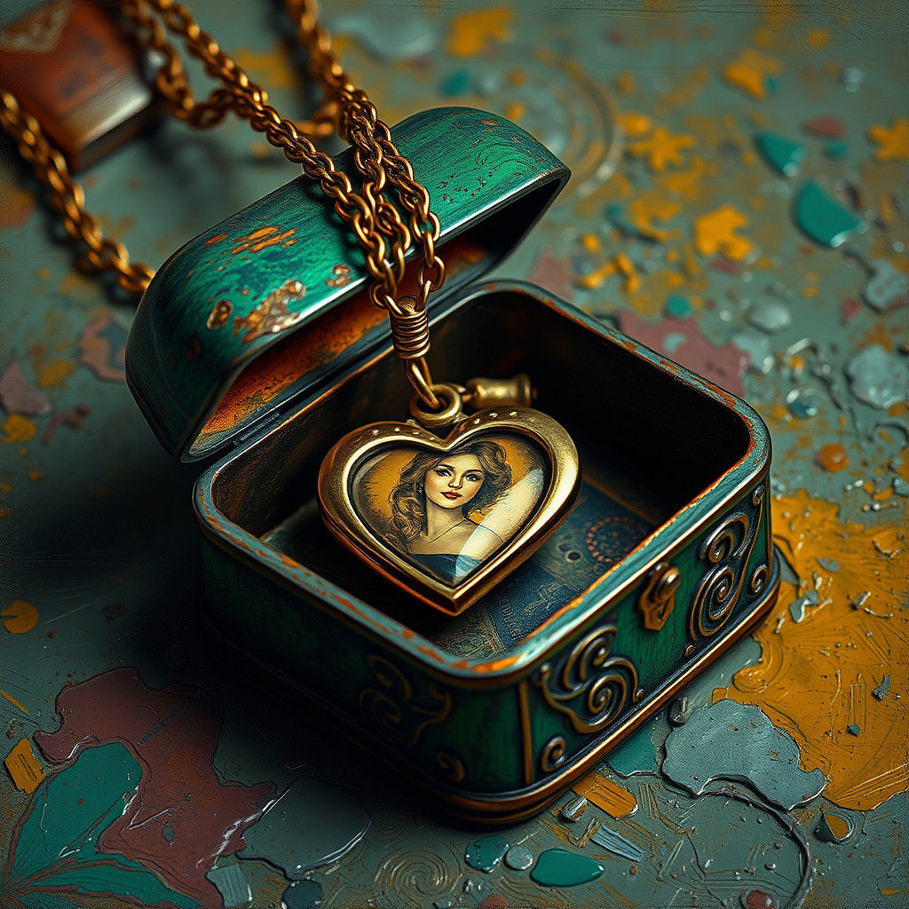 Golden Necklace in Green Box, Neo-Impressionist Style