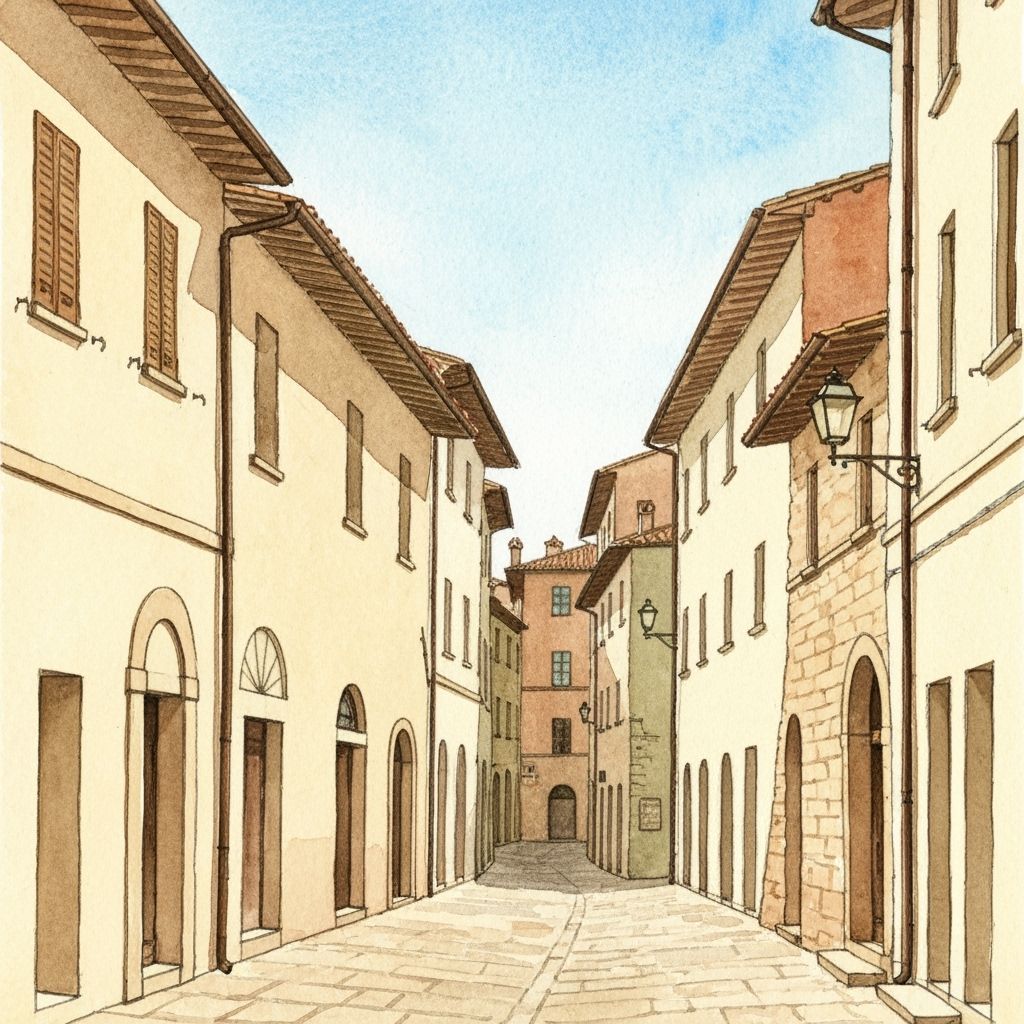 Hilltop Town in Umbria Italy as Watercolour Painting
