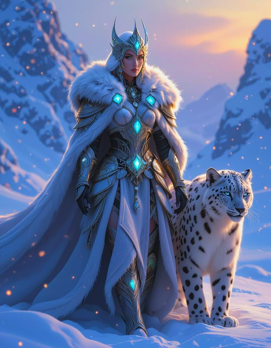 Snow Goddess and Snow Leopard in High Peaks