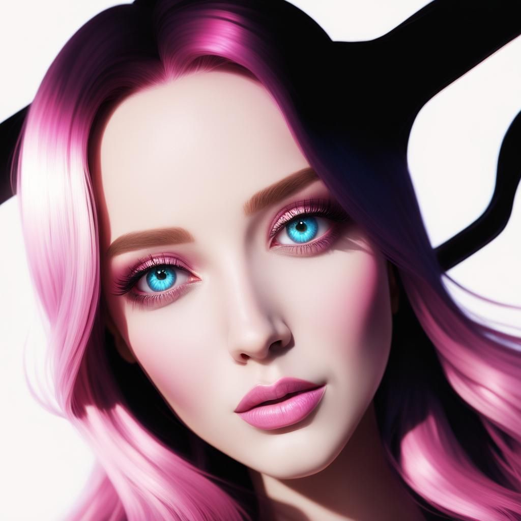 Beautiful young lady with long wavy hot pink hair and blue eyes with pink eyeshadow with pink eyeliner and Hot pink lips...