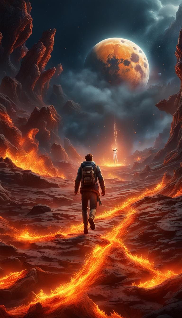 Fiery Moon Escape: A Fantasy Concept Art