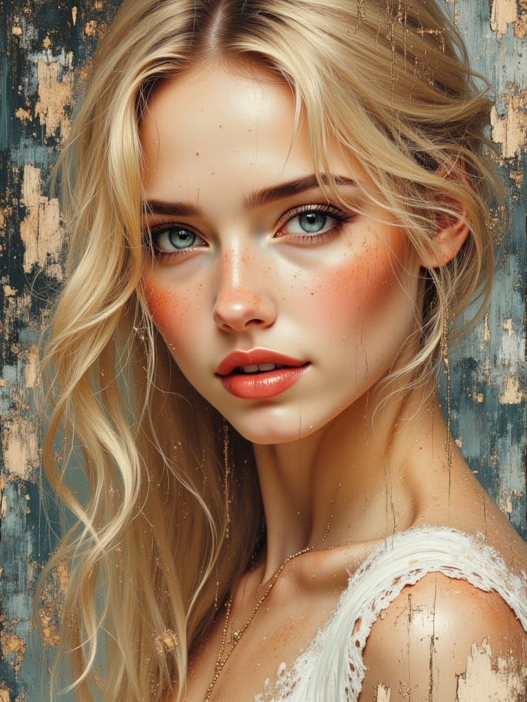 Swedish Goddess Model in Vogue Style Oil Painting