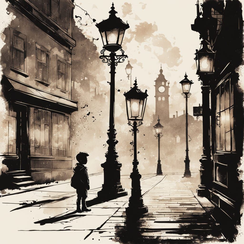 Child Silhouette by Gaslight in Steampunk Style