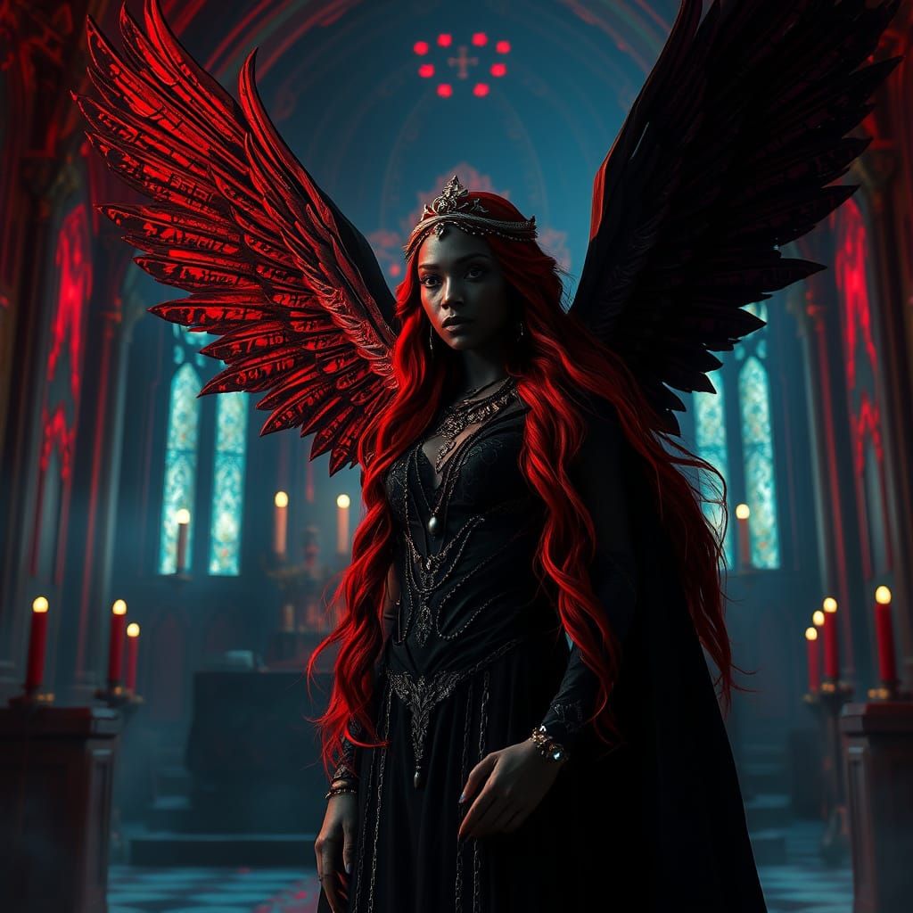 Ethereal Gothic Angel in Dark Black Regalia