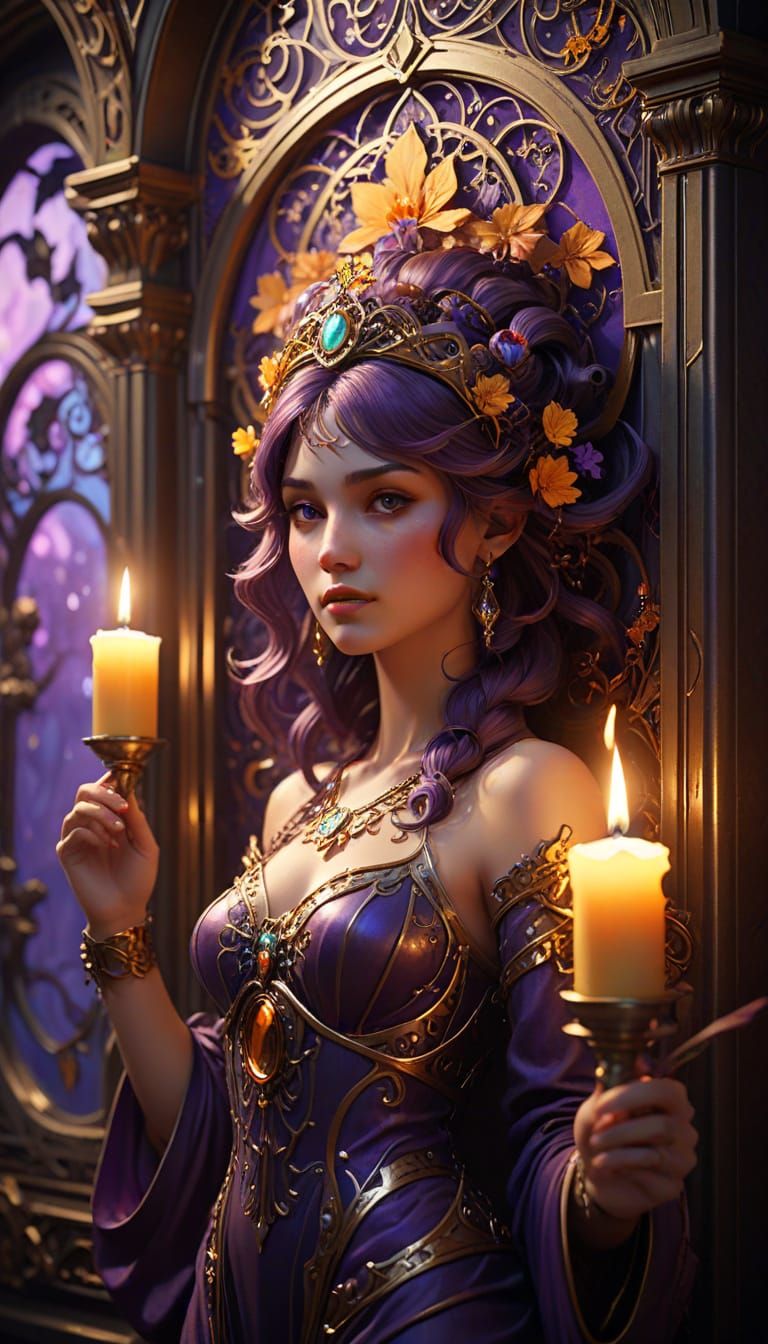 Surreal Candlelit Scene in Vibrant Hyperdetailed Style