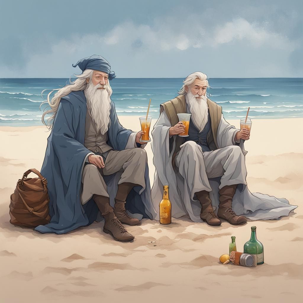 Wizards Relaxing on a Tropical Beach