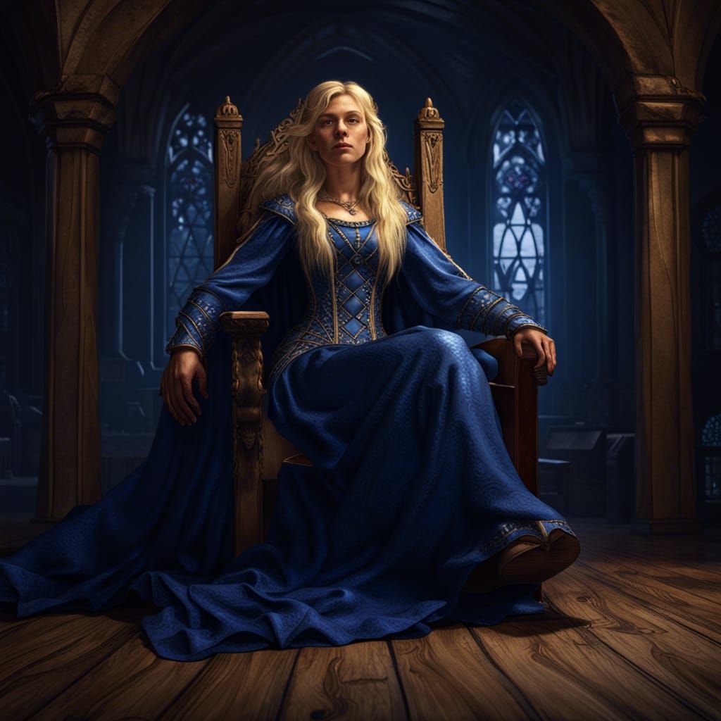 Medieval Woman in Blue Dress, Dark Fantasy Art