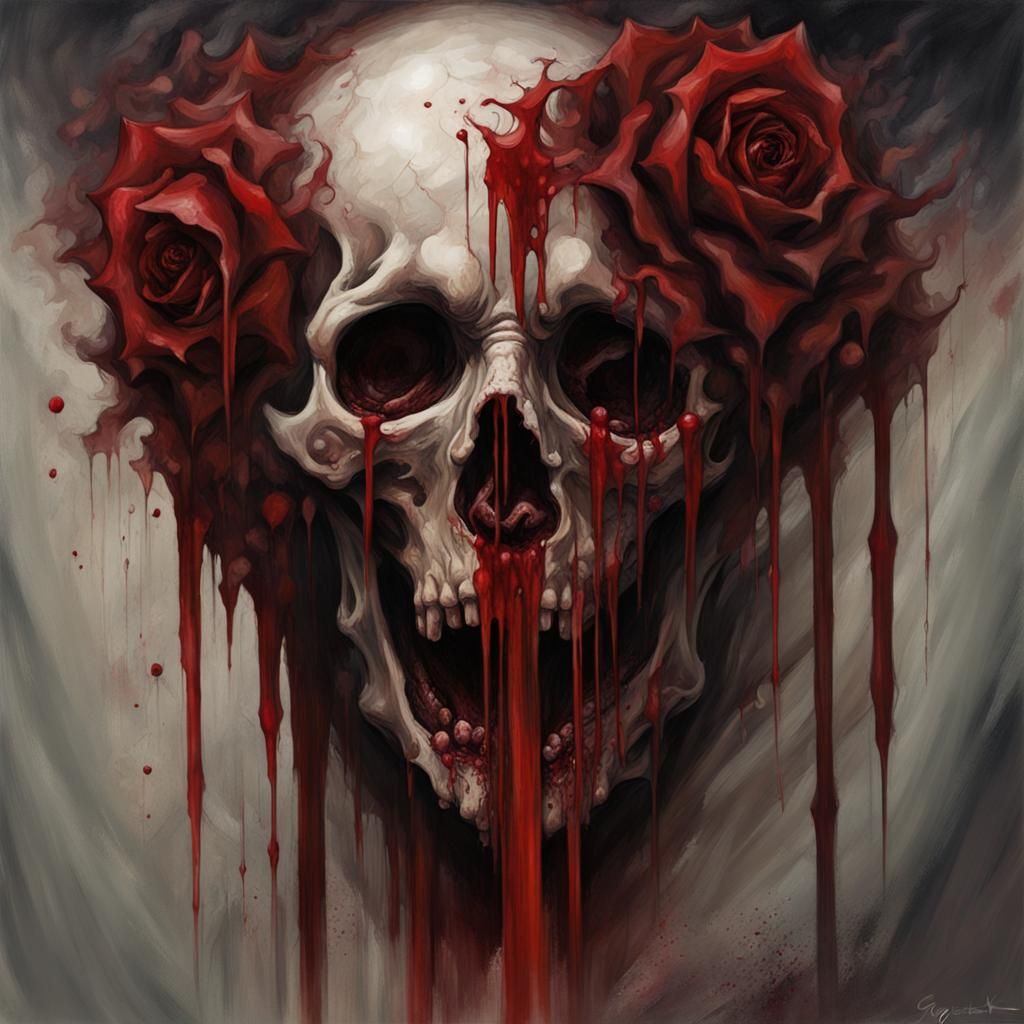 Pale Flower Covered in Blood in Dark Cave