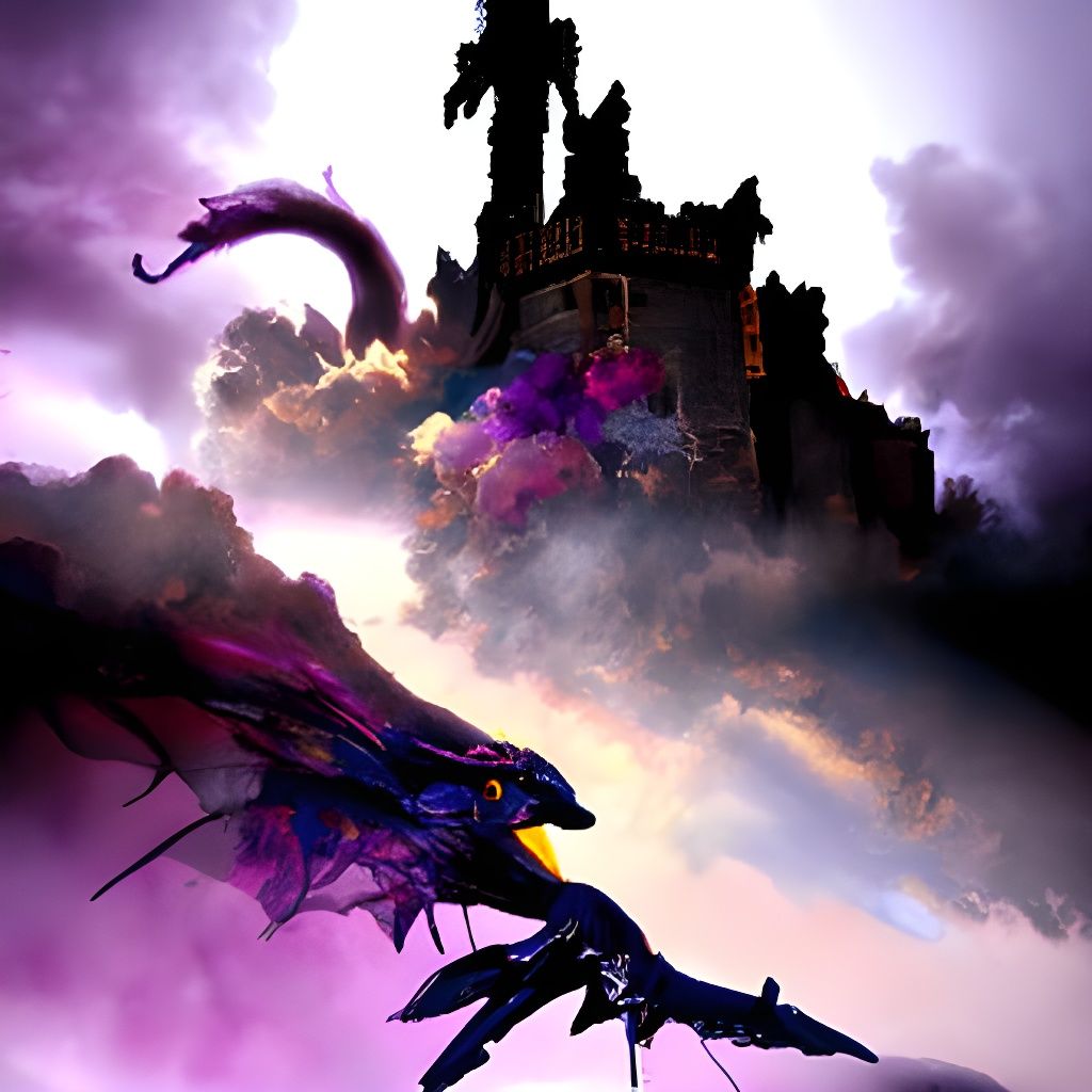 Dark Fantasy Dragons Soaring over Castle