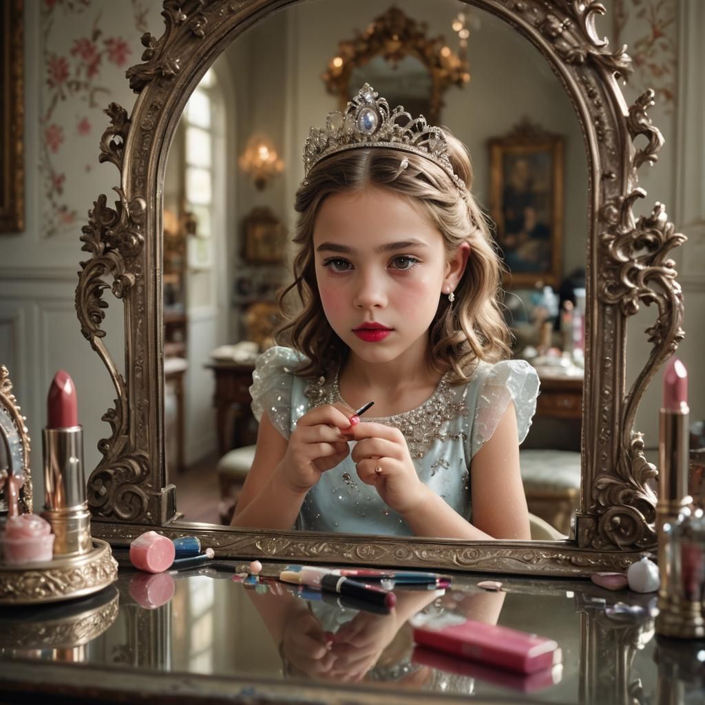 Young Girl Applying Lipstick in Dreamy Lighting