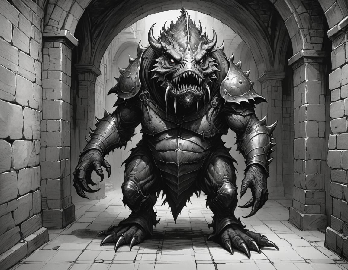 Fish Abomination Sketch in Medieval Dungeon