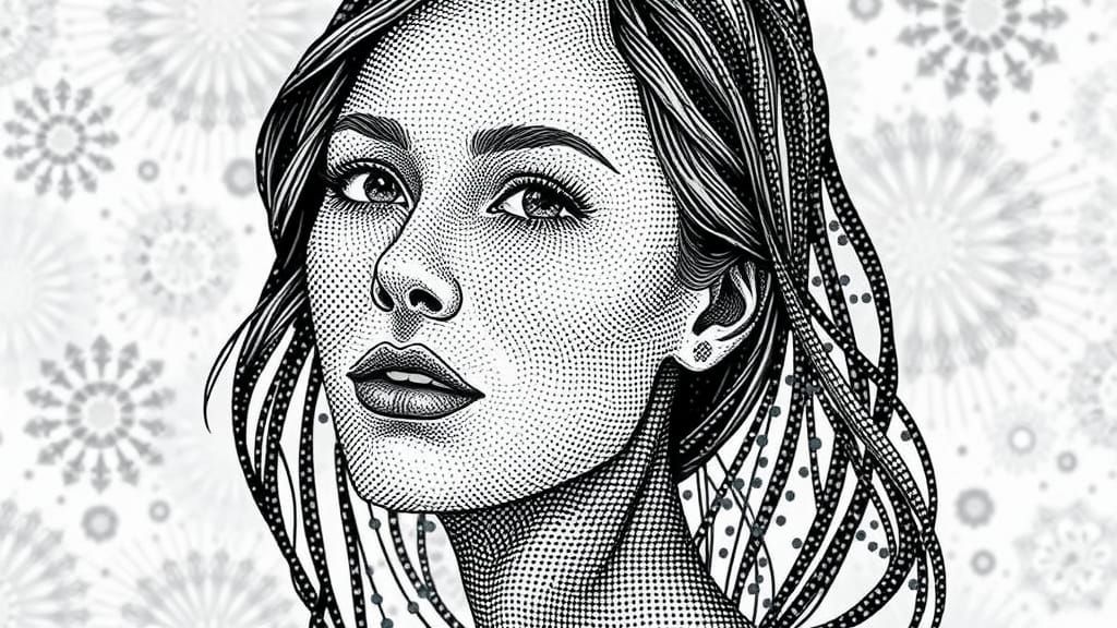 Stippled Woman Portrait in Pointillist Style