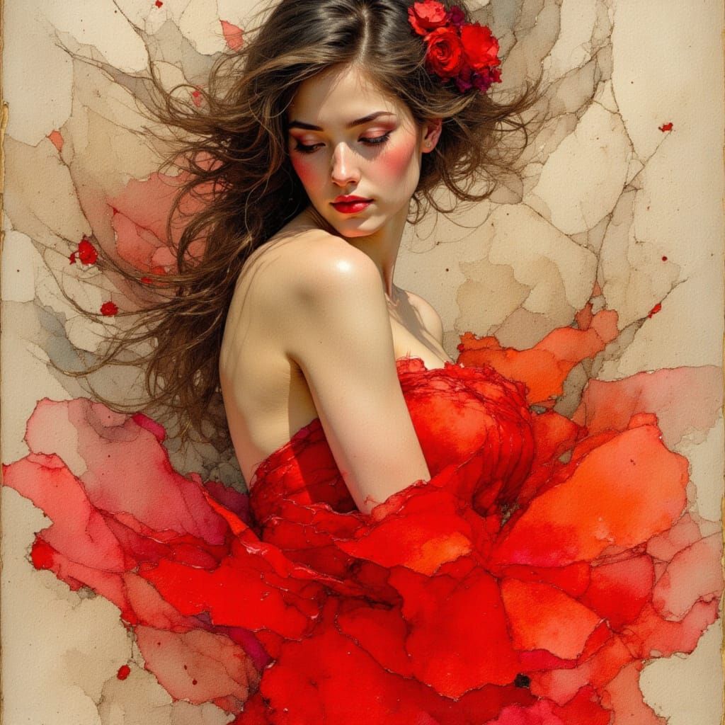 Elegant Scarlet Princess in Oil Painting Style