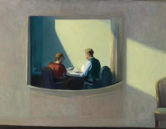 Lonely Figure in Edward Hopper Style Room