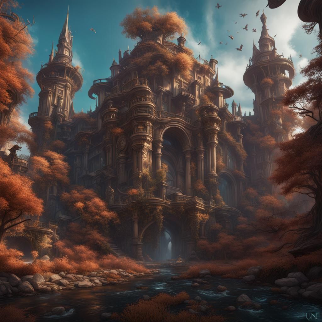 Fantastical Detailed Matte Painting in Deep Color