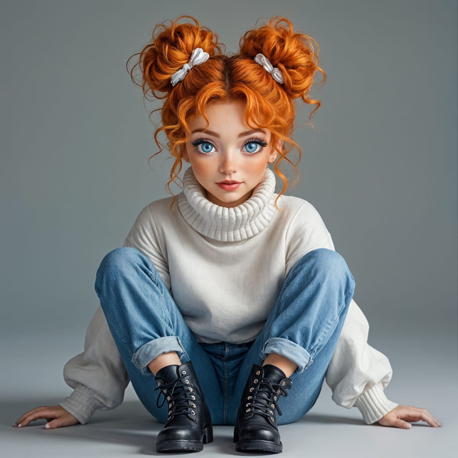 Woman in White Top, Blue Jeans, and Black Boots