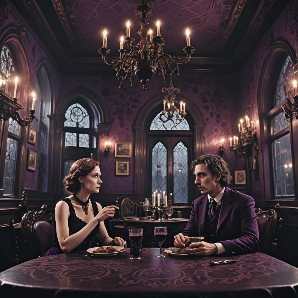 Gothic Restaurant Scene in Tim Burton Style