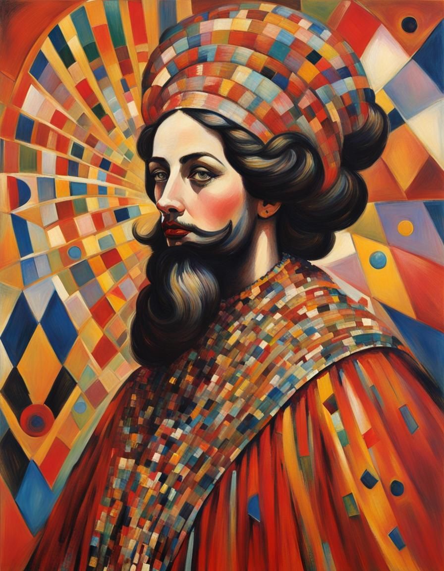 Fairground Bearded Lady in Abstract Style